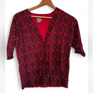 Dots Red and Black Damask 3/4 sleeve Cardigan